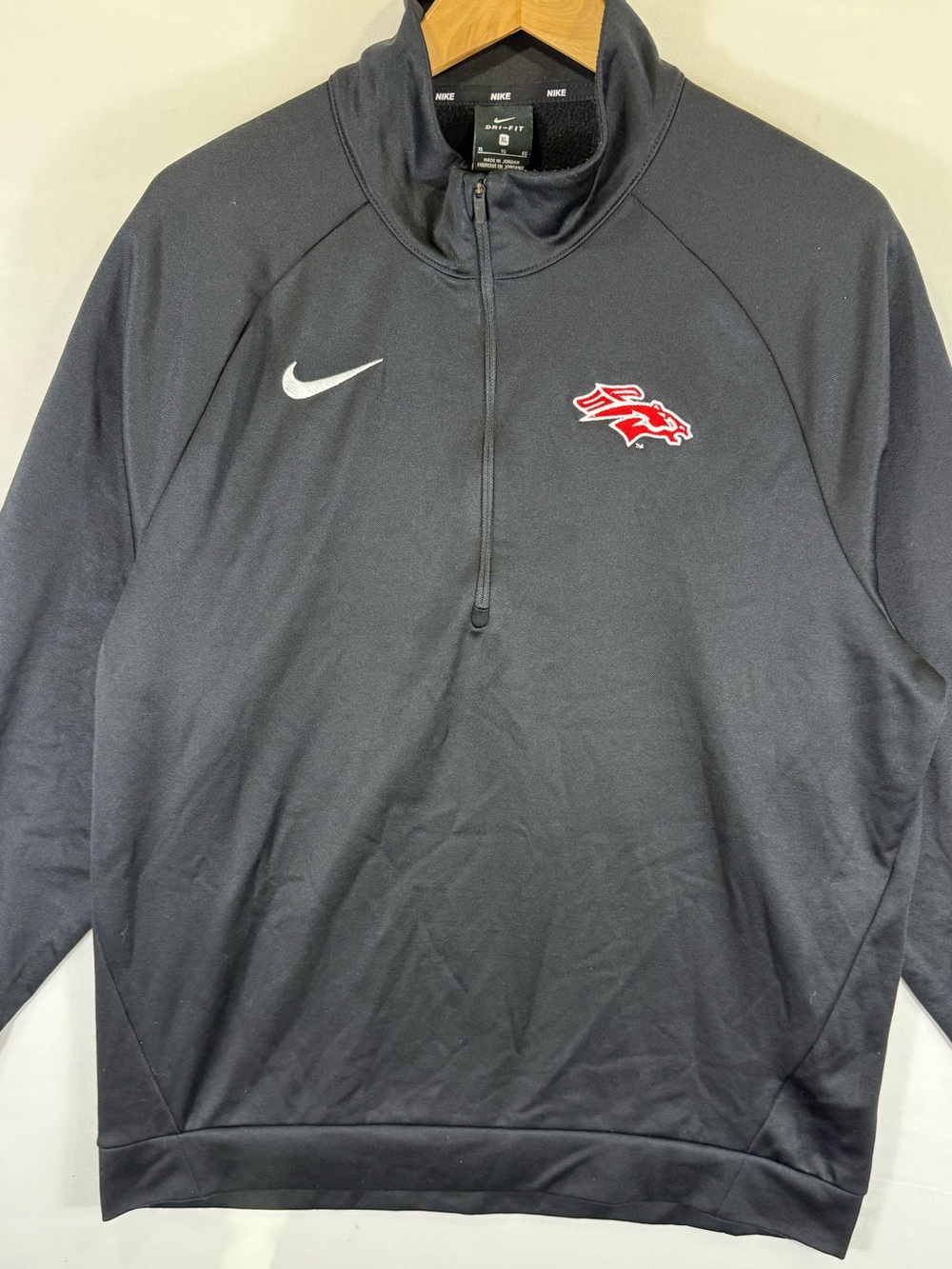 Nike Men’s Dark Gray Quarter-Zip Pullover Jacket with Red Team Logo